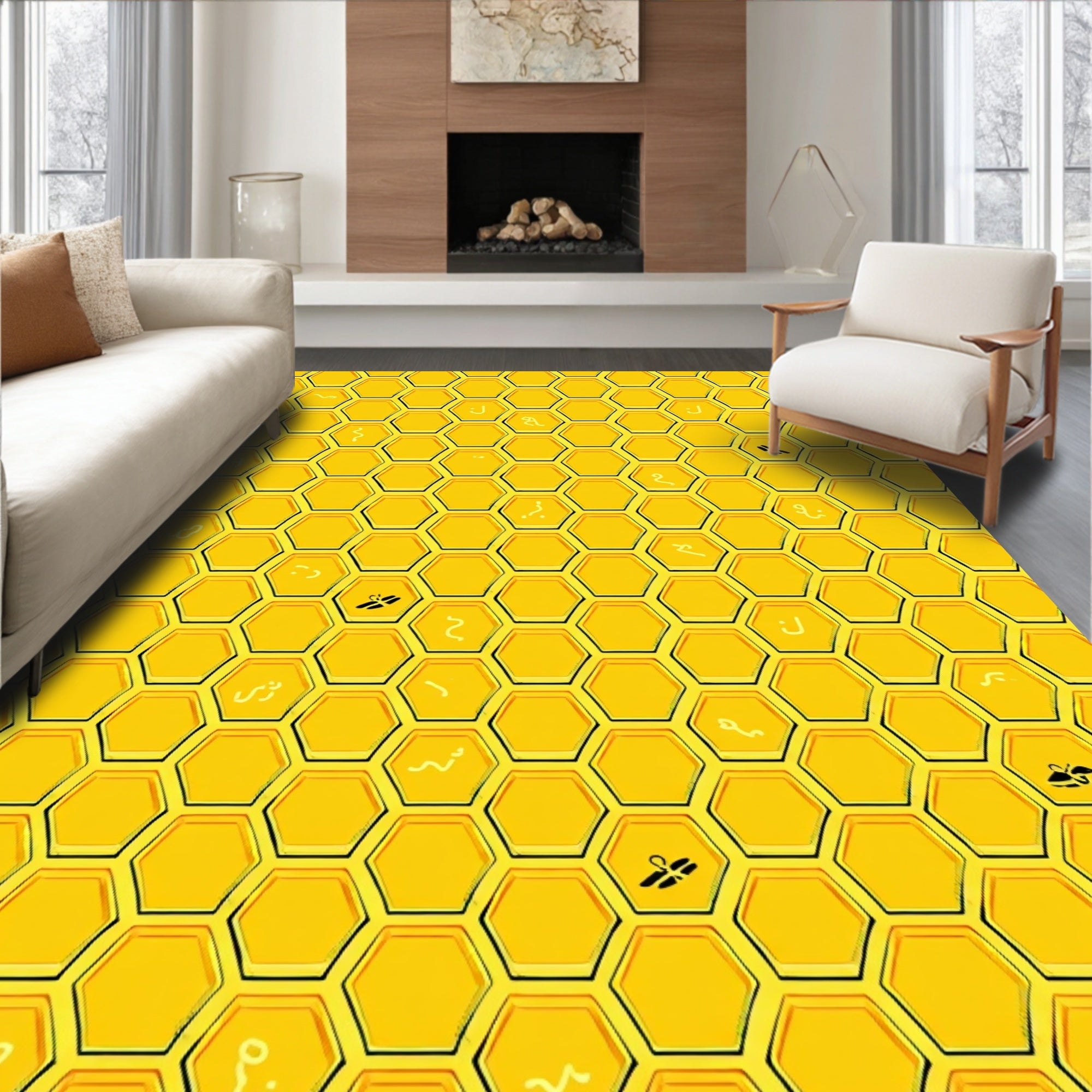 Golden Hexagon Bee Swarm Rug