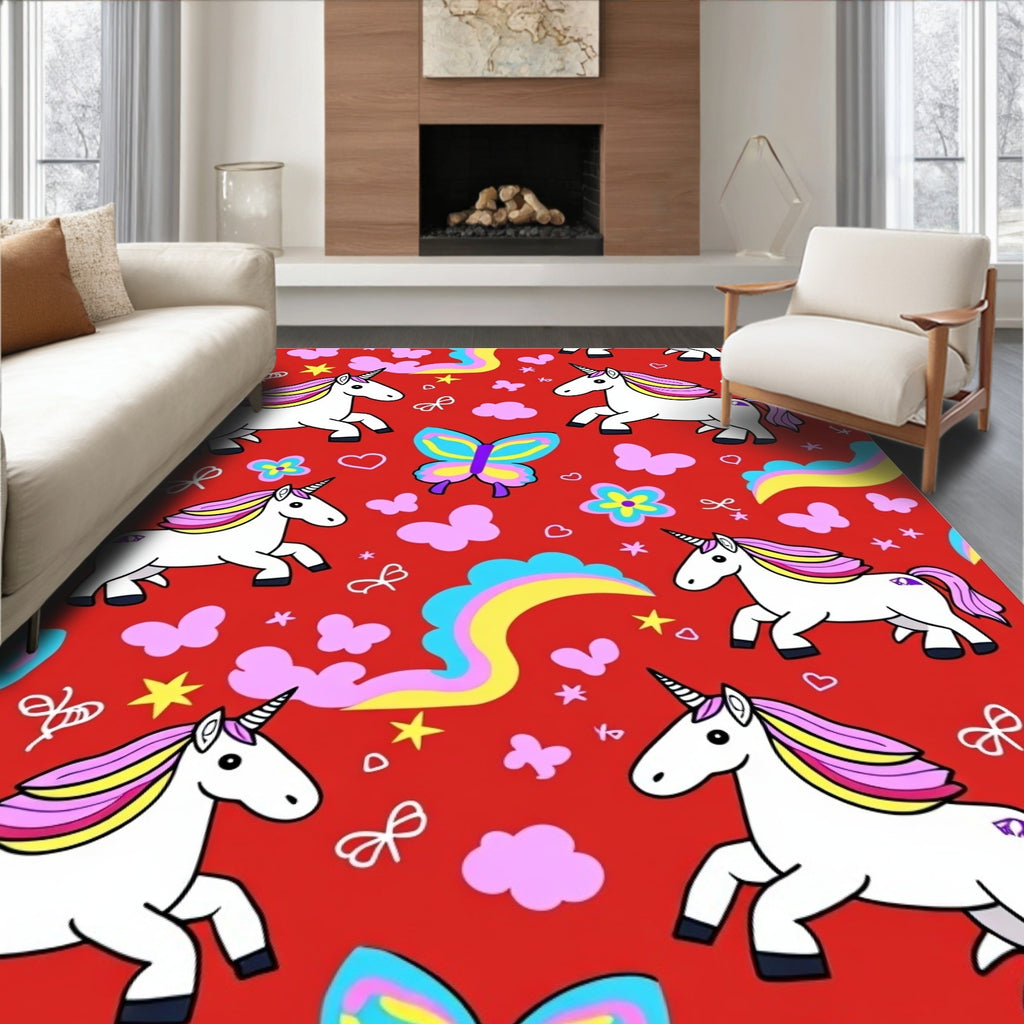 Enchanted Unicorn Rainbow Cloud Butterfly Rug