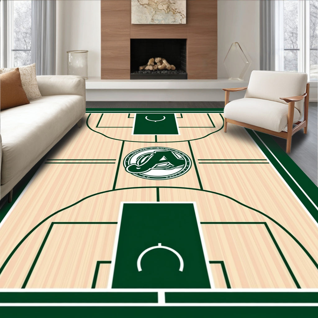 Green Athletic Court Wood Grain Rug