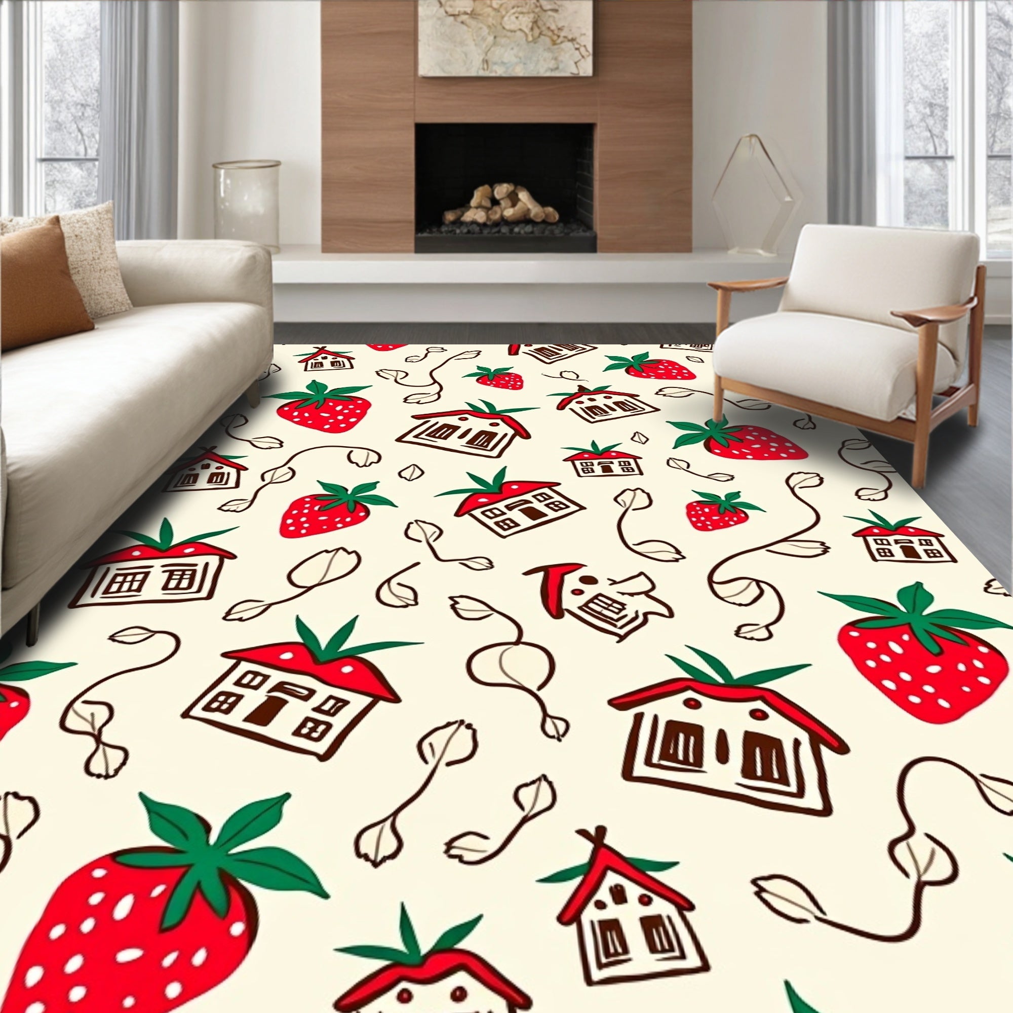 Whimsical Strawberry Homes Vine Motif Rug