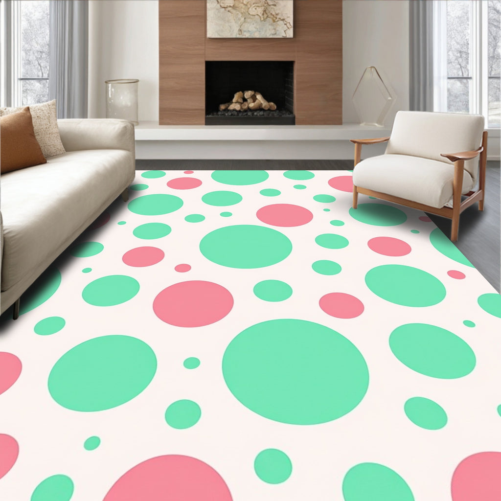 Mint Coral Polka Dot Circles Rug