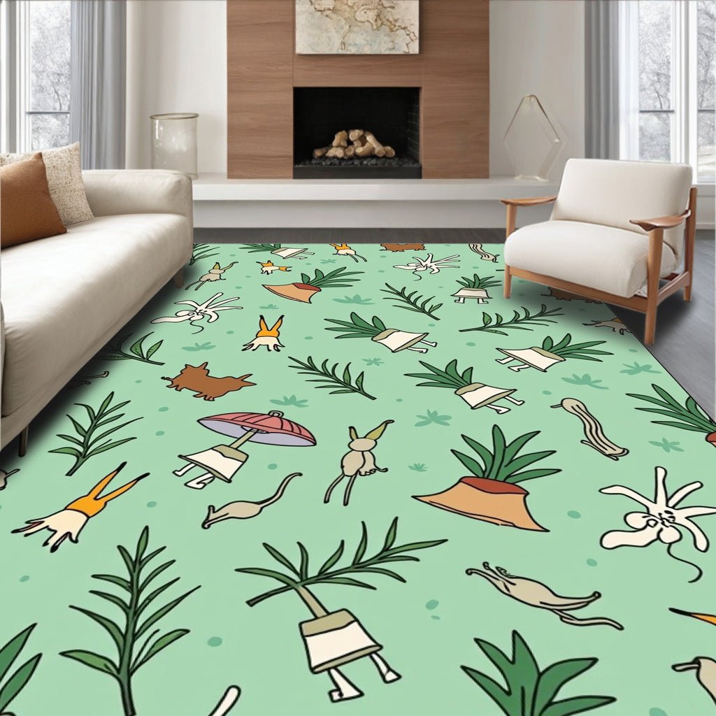 Whimsical Green Whimsical Character Garden Rug