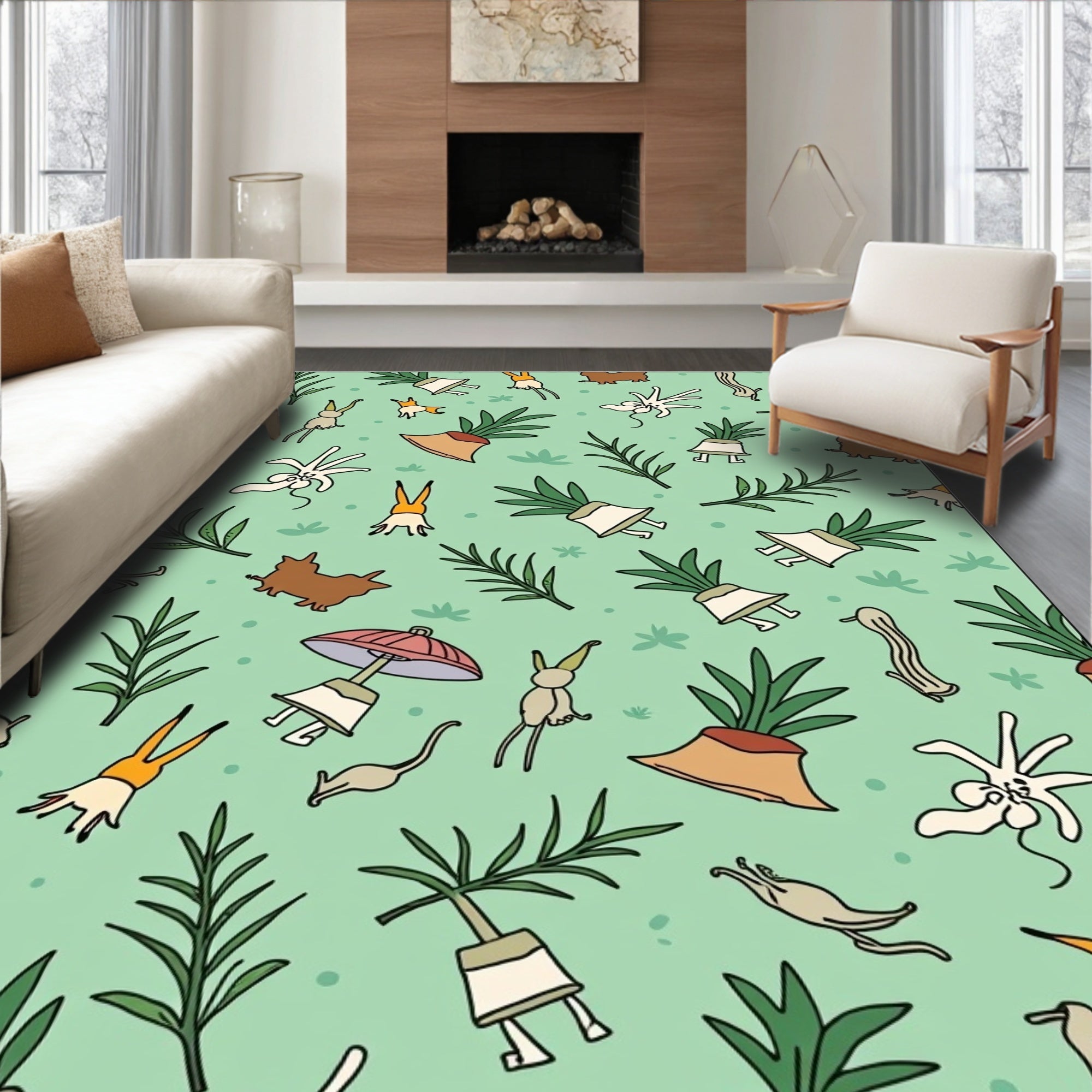 Whimsical Green Whimsical Character Garden Rug