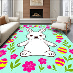 Whimsical Pink Floral Easter Bunny Eggs Rug