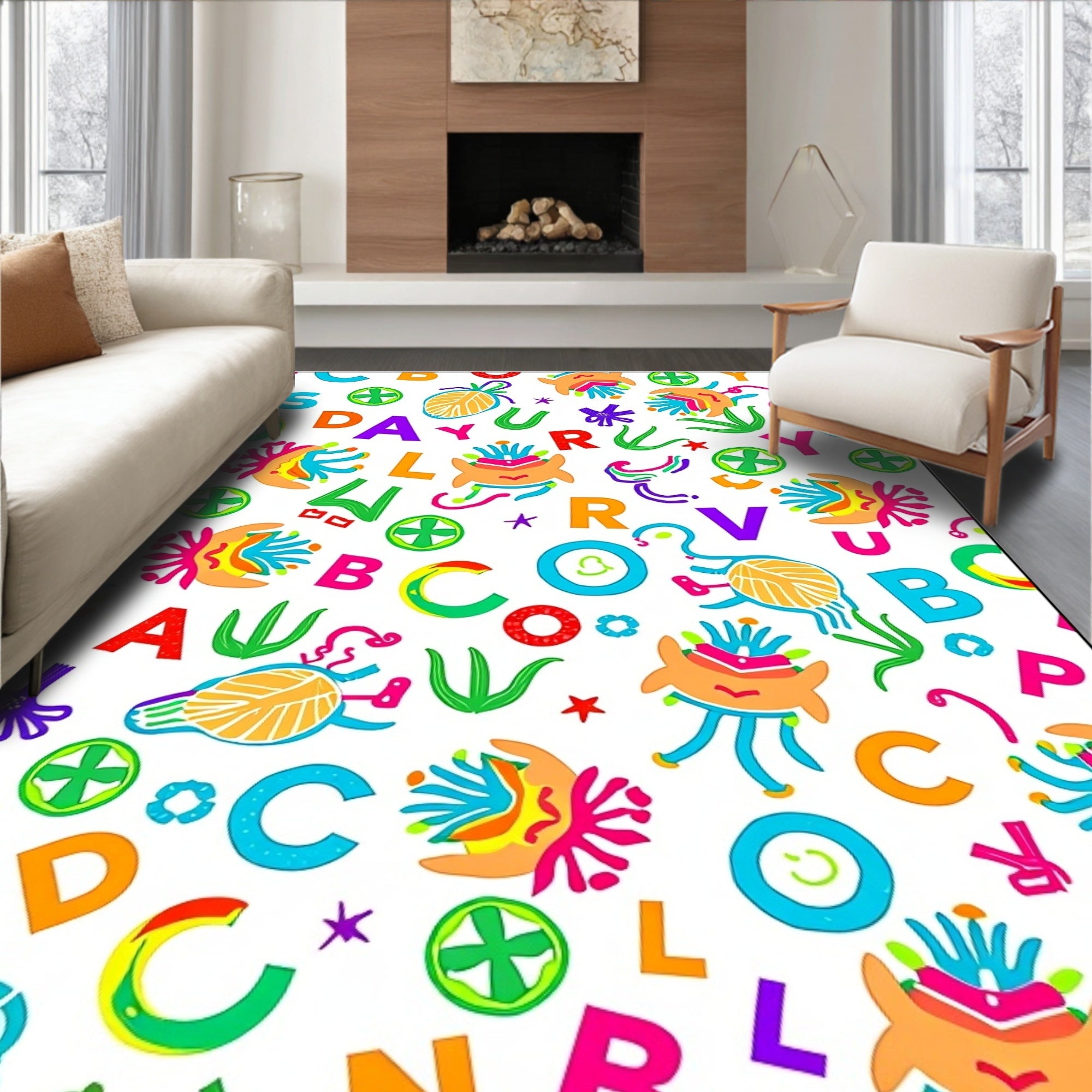 Whimsical Alphabet Characters Playful Creatures Rug
