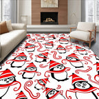 Festive Red Penguin Winter Scene Rug