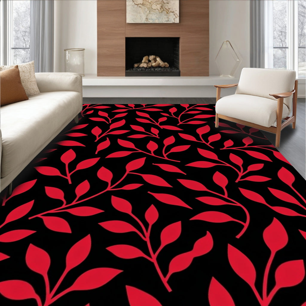 Crimson Branches On Black Background Rug