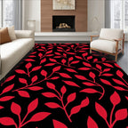 Crimson Branches On Black Background Rug