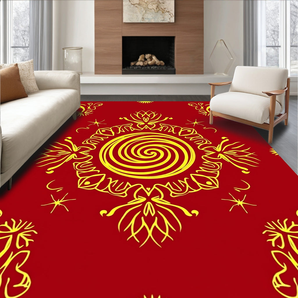 Crimson Sun Swirl Medallion Rug