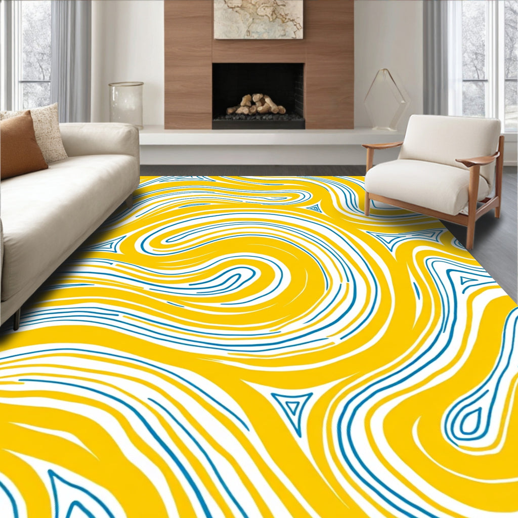 Golden Blue Swirling River Rug