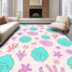 Cute Ocean Creatures Pink Teal Repeating Rug