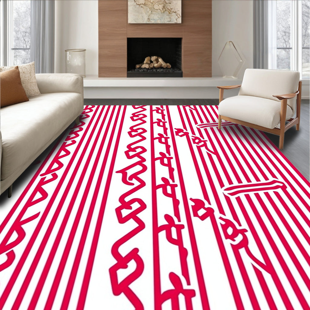Bold Red Vertical Stripe Ribbon Rug