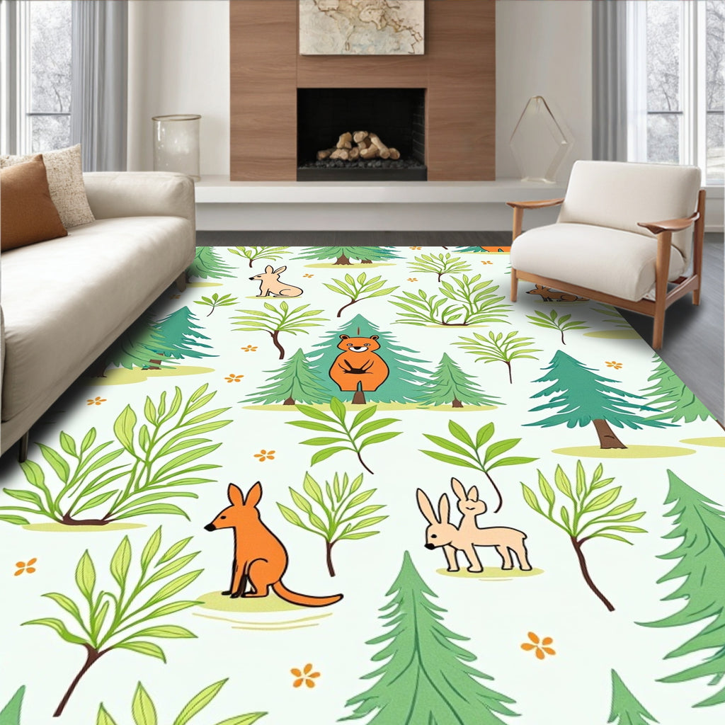 Whimsical Forest Creatures Playful Animals Rug