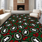 Vintage Green Red Floral Oval Medallions Rug