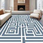 White Geometric Maze Abstract Rug
