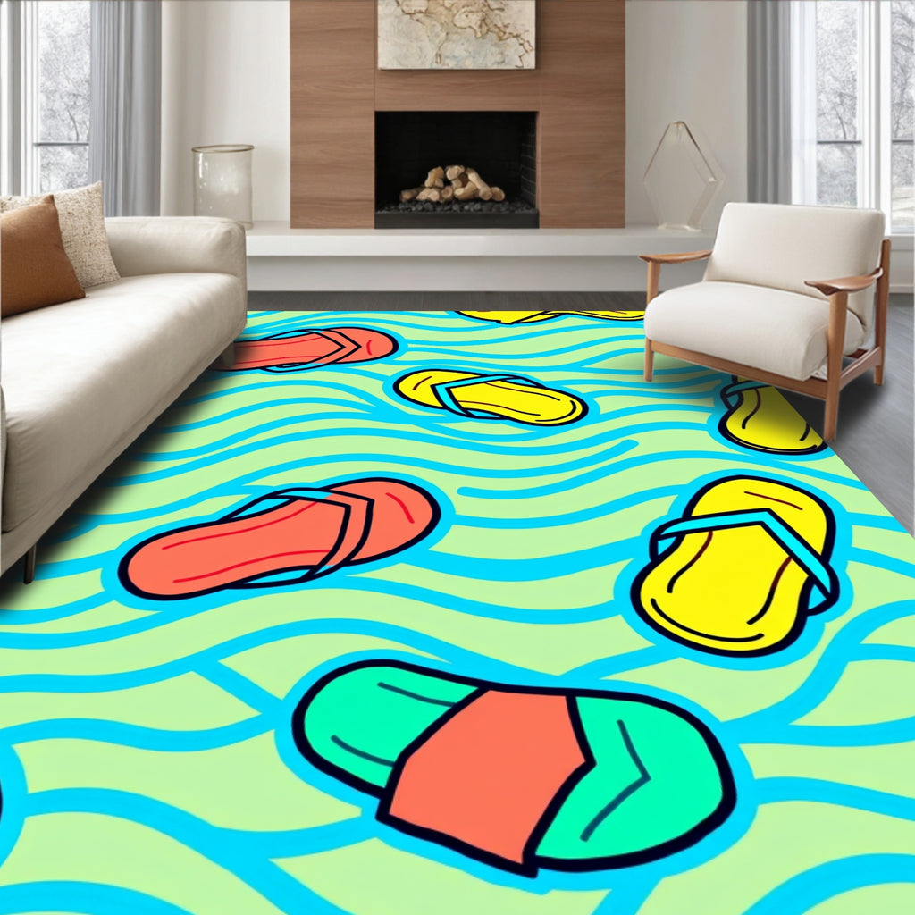 Coral Yellow Teal Flip Flop Waves Rug