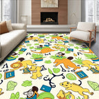 Whimsical Yellow Animals and Letters Rug