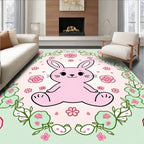 Pink Bunny Floral Swirl Arrangement Rug