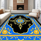Golden Sunburst Blue Floral Bloom Rug