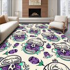 Purple Skull Floral Cream Background Rug