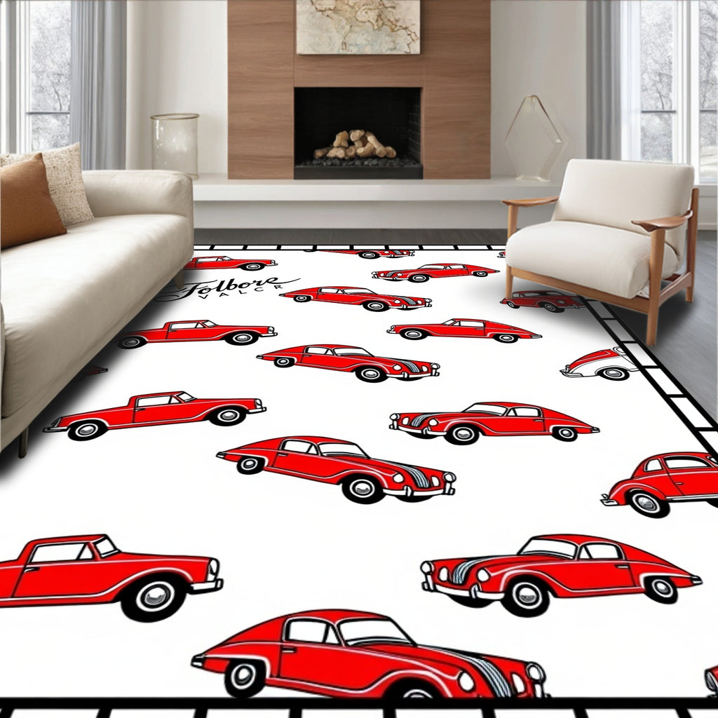 Vintage Red Classic Automobile Collage Rug