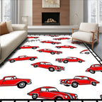 Vintage Red Classic Automobile Collage Rug