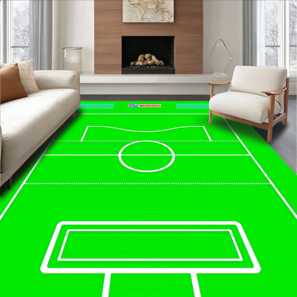 Bright Green Soccer Field Graphic Rug
