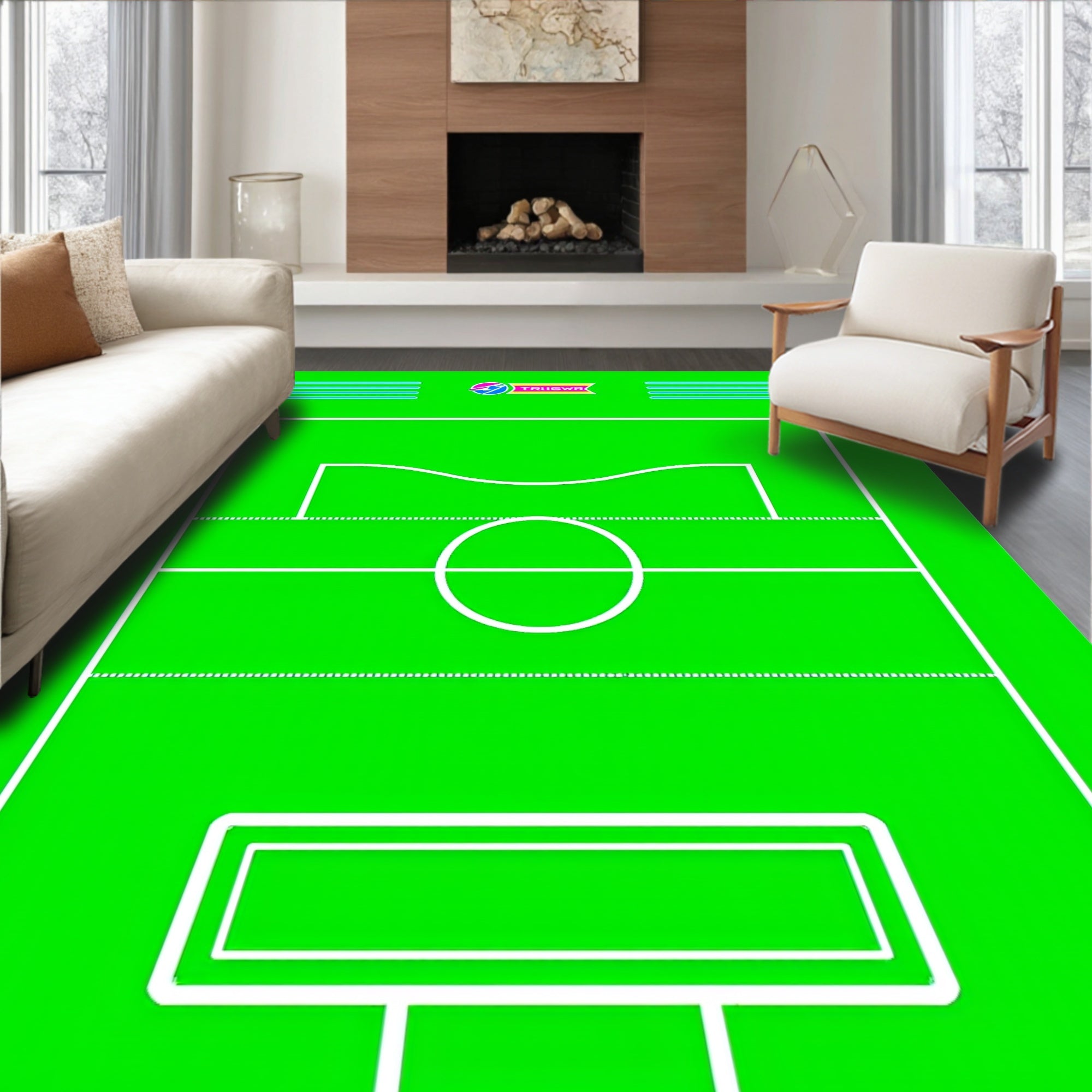 Bright Green Soccer Field Graphic Rug