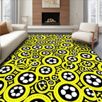 Bright Yellow Circular Soccer Ball Collage Rug