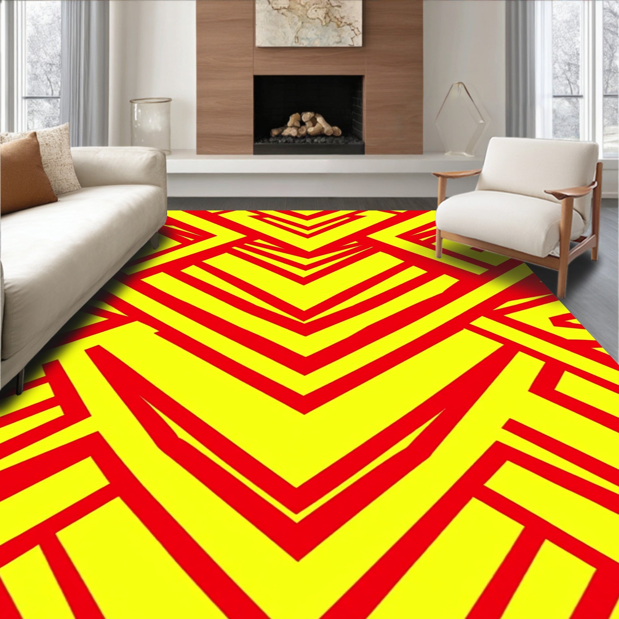 Geometric Red Broken Lines Rug