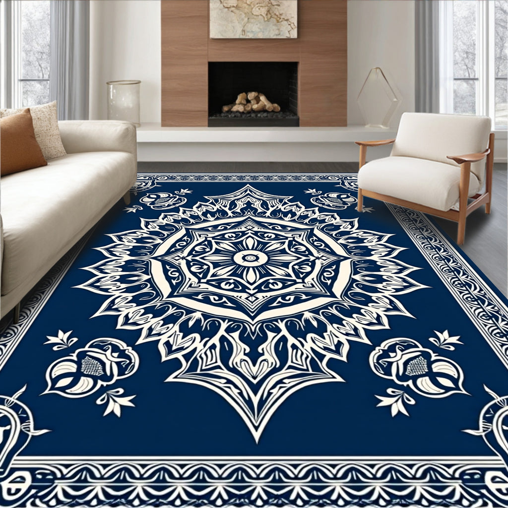 Ornate Navy Mandala Bloom Rug