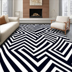 Sophisticated Black White Geometric Maze Rug