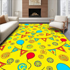 Red Blue Balloon Bunting Celebration Swirls Rug