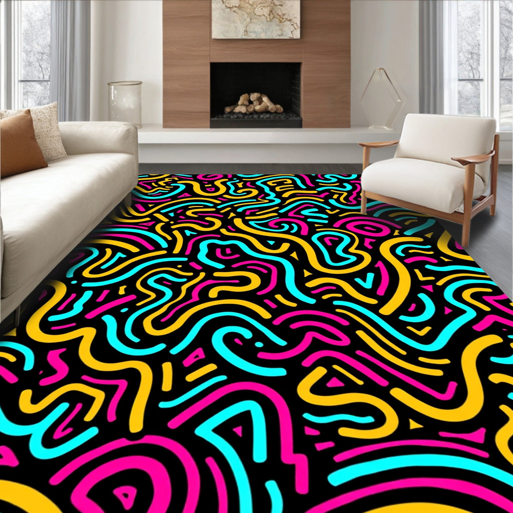 Vibrant Retro Swirl Abstraction Rug
