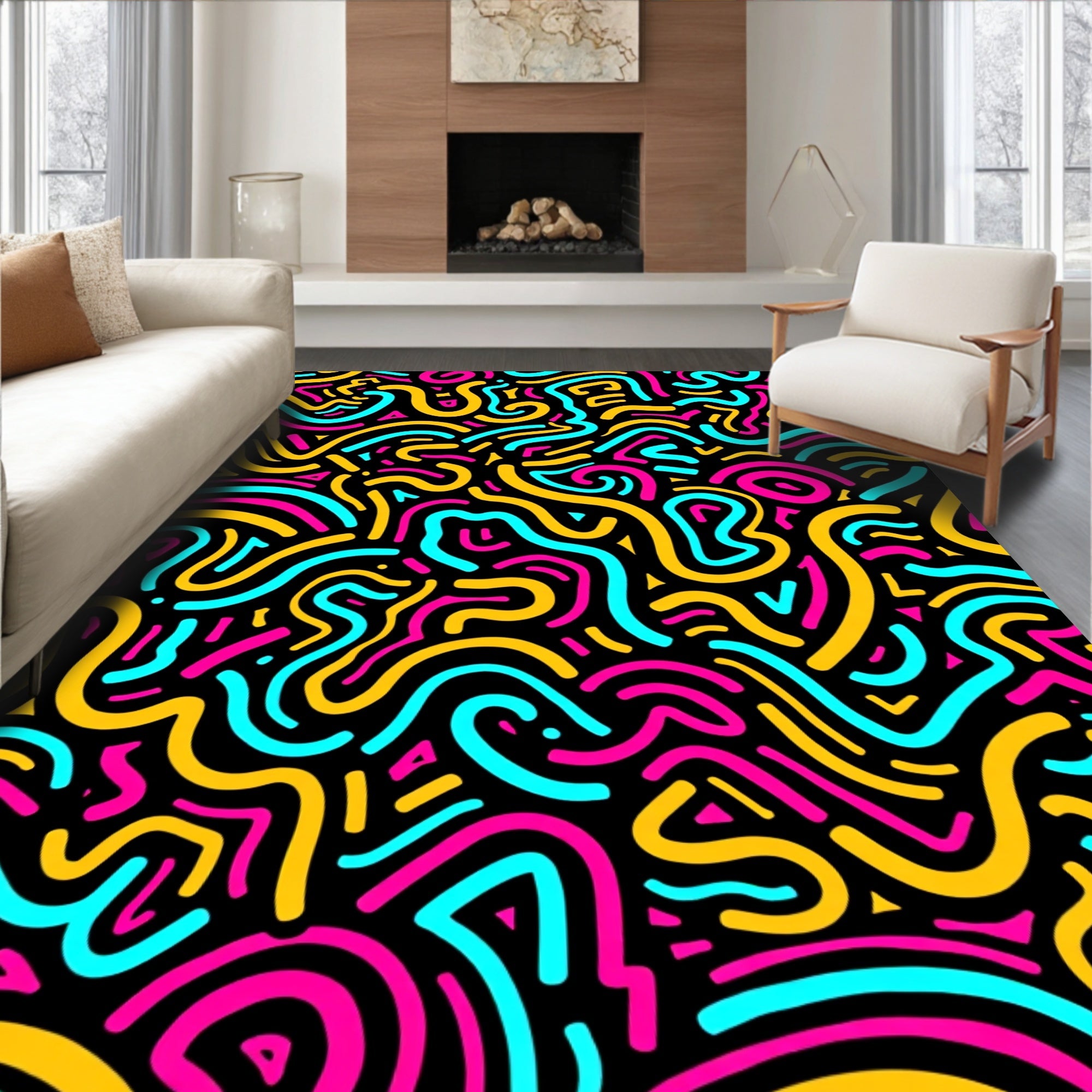 Vibrant Retro Swirl Abstraction Rug