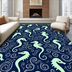 Navy Mint Seahorse Swirl Motif Rug