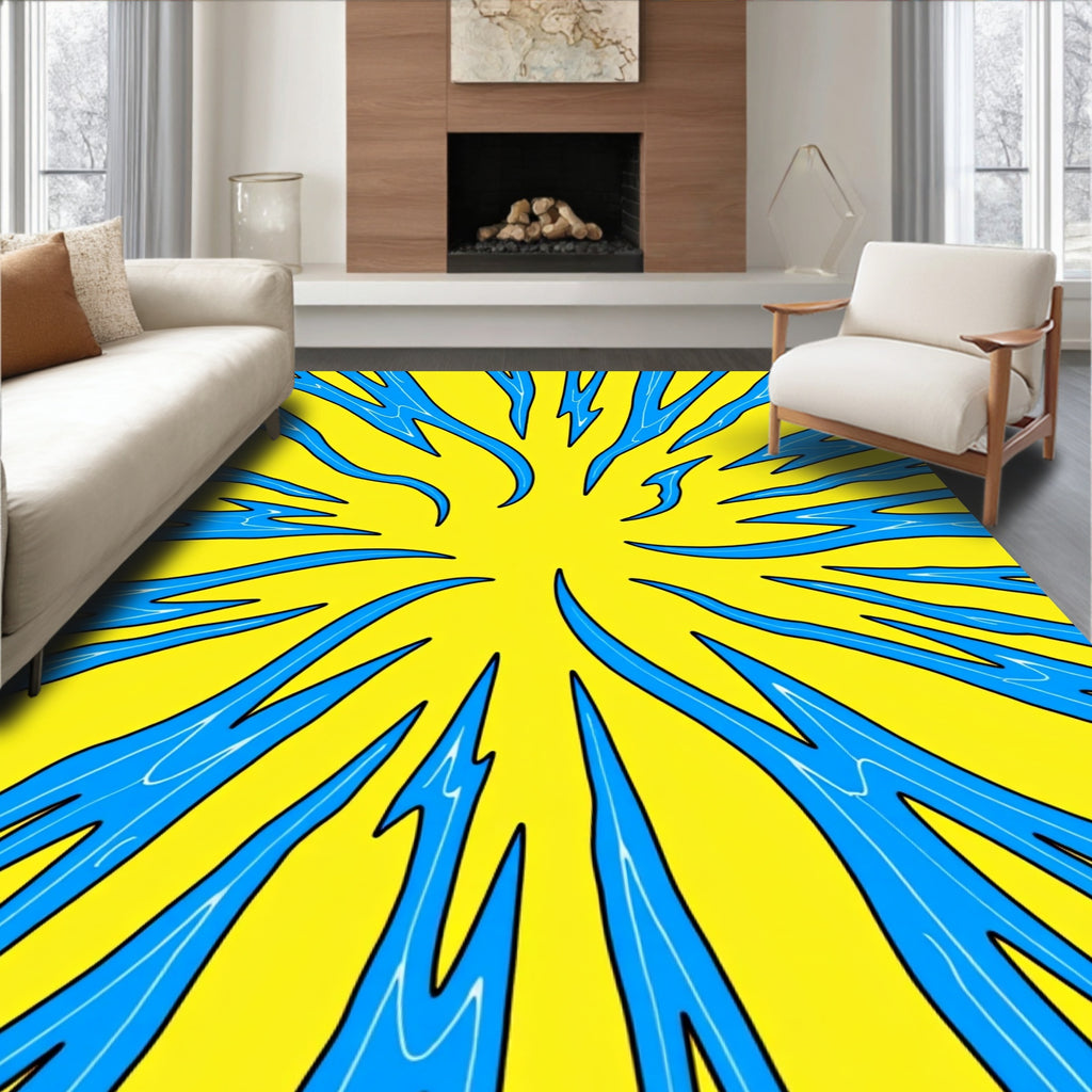Vibrant Yellow Blue Burst Rug