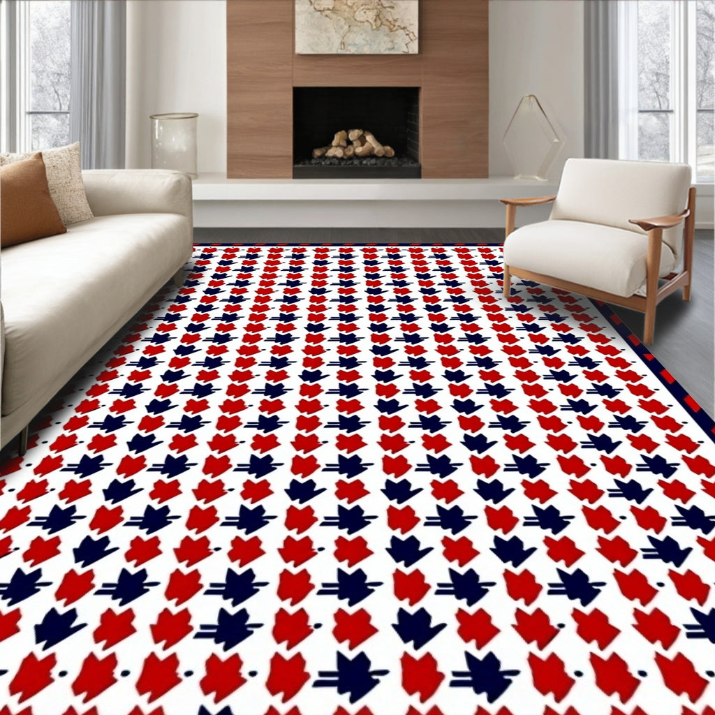 Classic Red Blue Houndstooth Check Rug