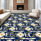 Navy Blue Golden Alphabet Medieval Tapestry Rug