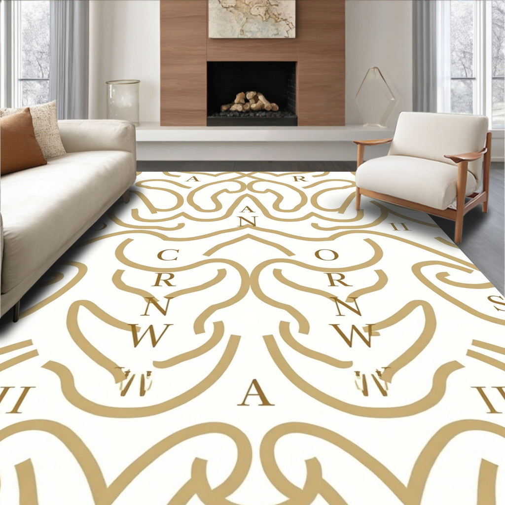Golden Ornate Abstract Scroll Rug