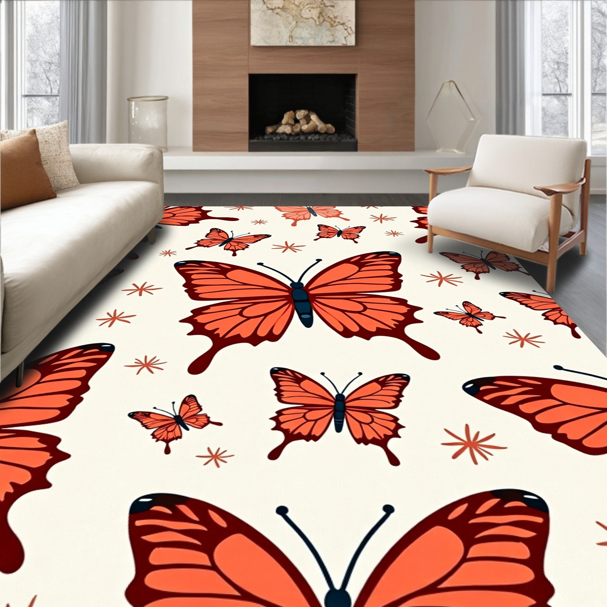 Coral Butterfly Garden Whimsy Rug