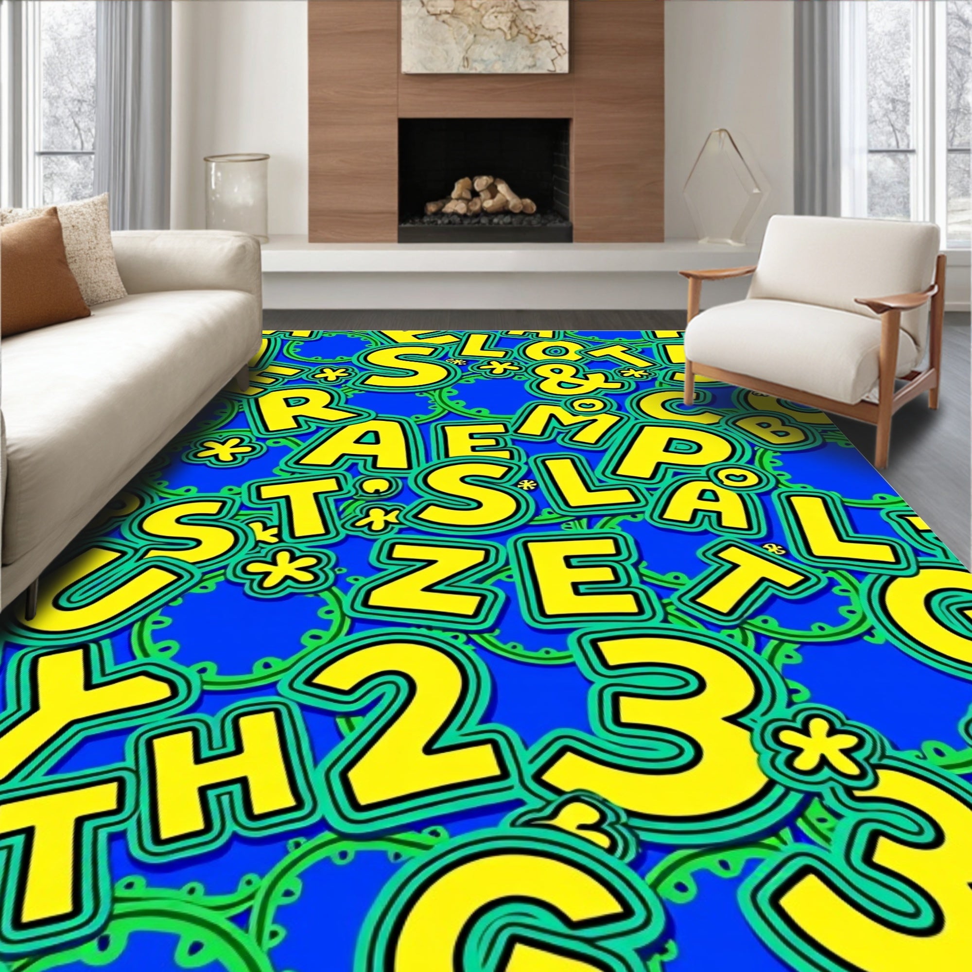 Jolly Yellow Alphabet Numbers Rug