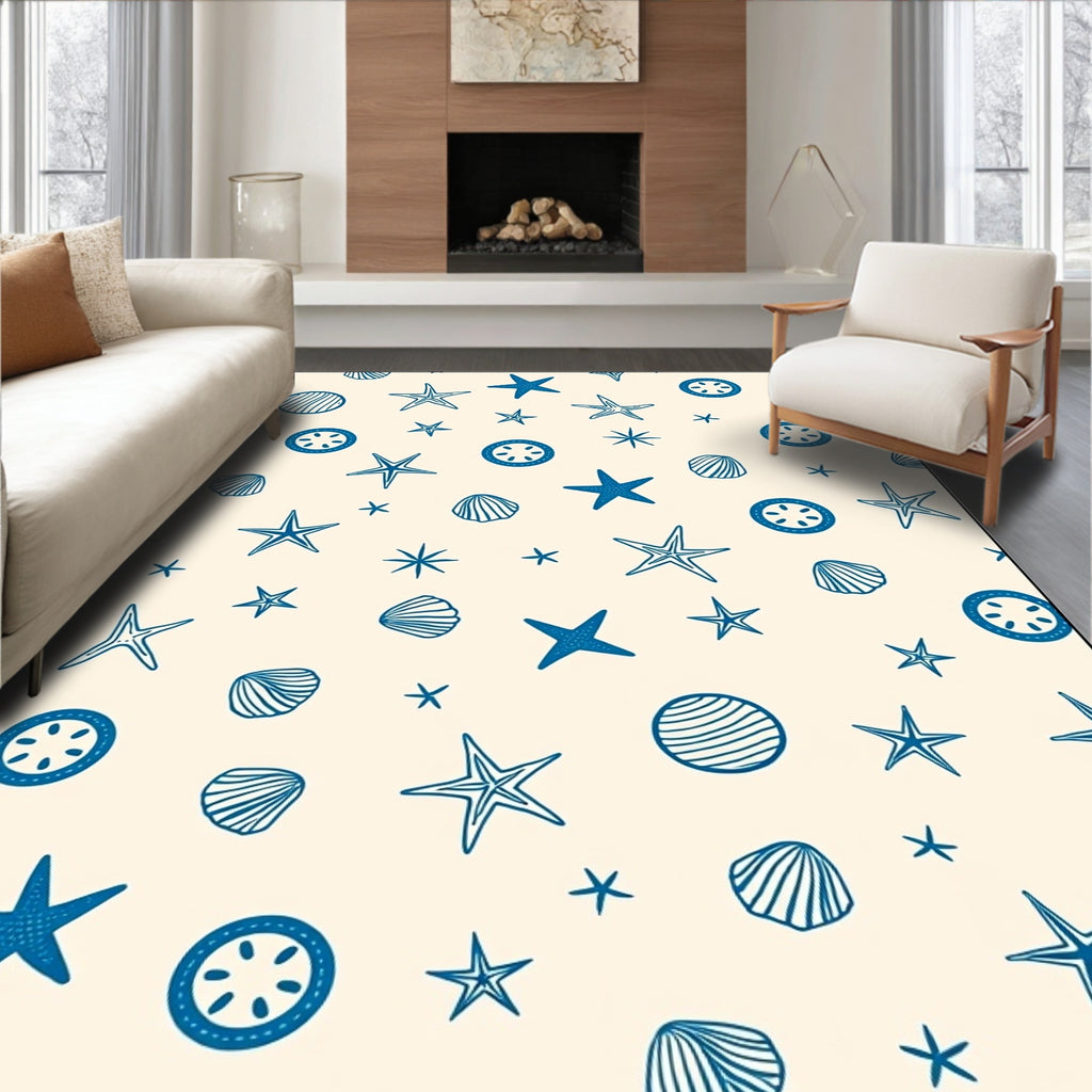 Blue Ocean Starfish Seashell Collage Rug