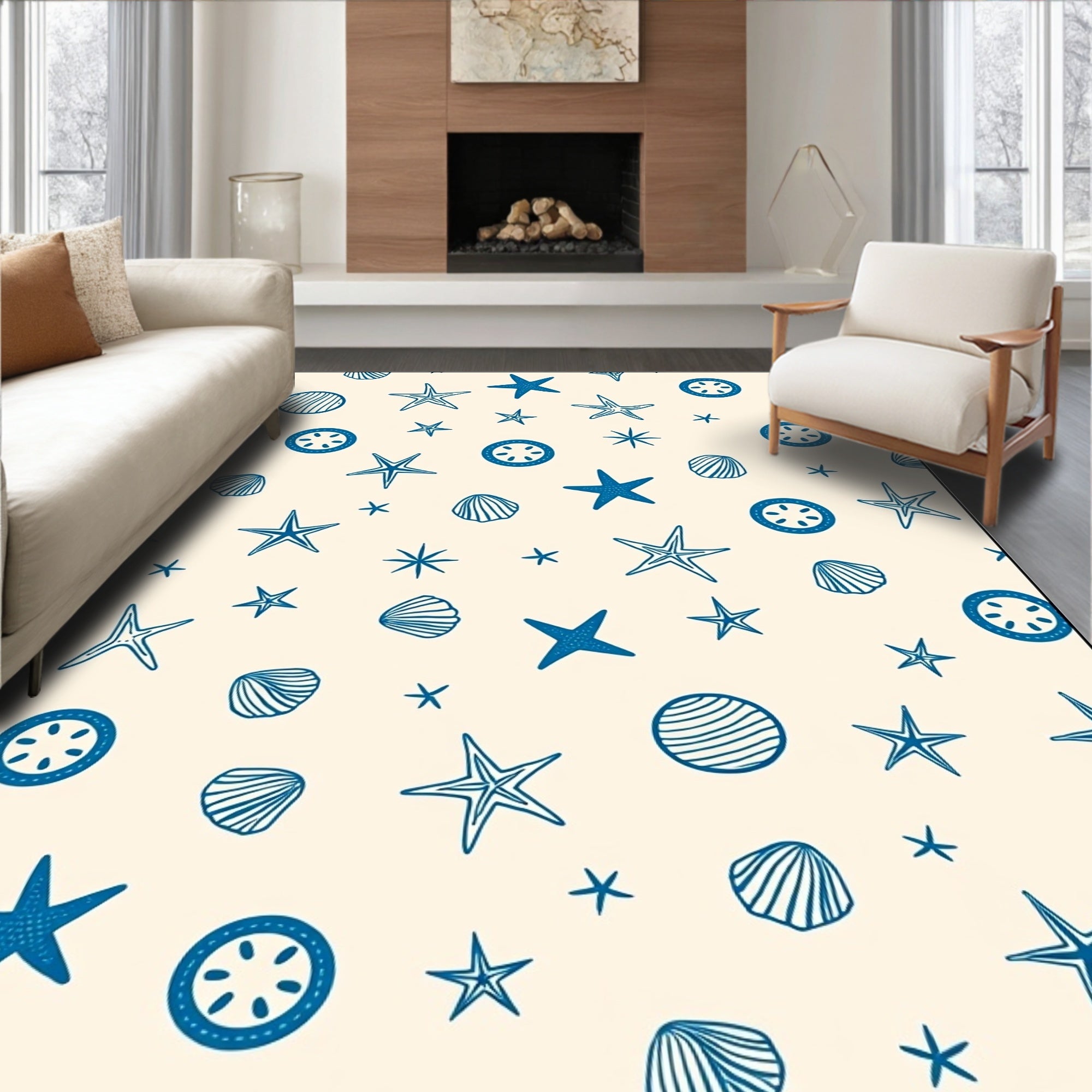 Blue Ocean Starfish Seashell Collage Rug