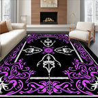 Ornate Violet Floral Medallion Black Rug
