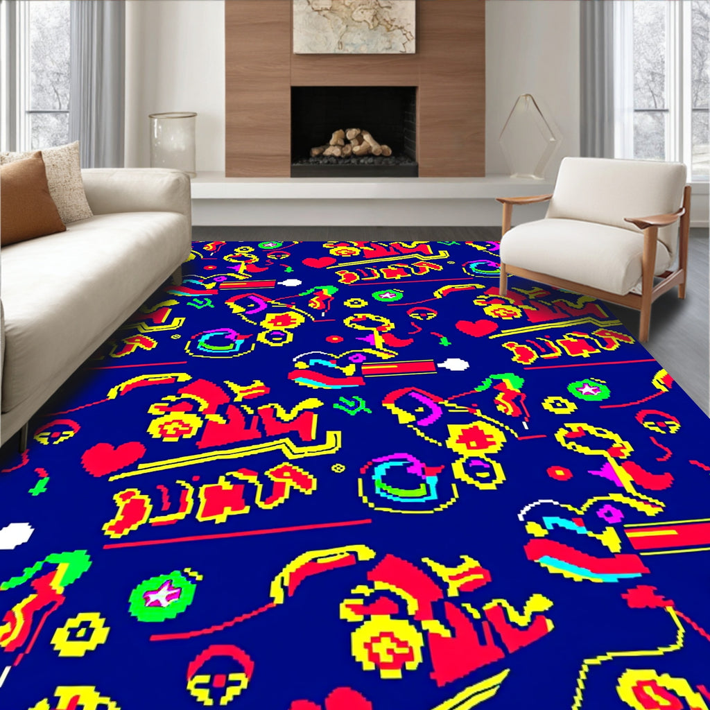 Retro Pixelated Graffiti Explosion Rug