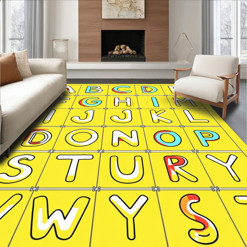 Yellow Alphabet Outline Letters Rug