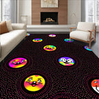 Rainbow Cat Faces on Black Dots Rug