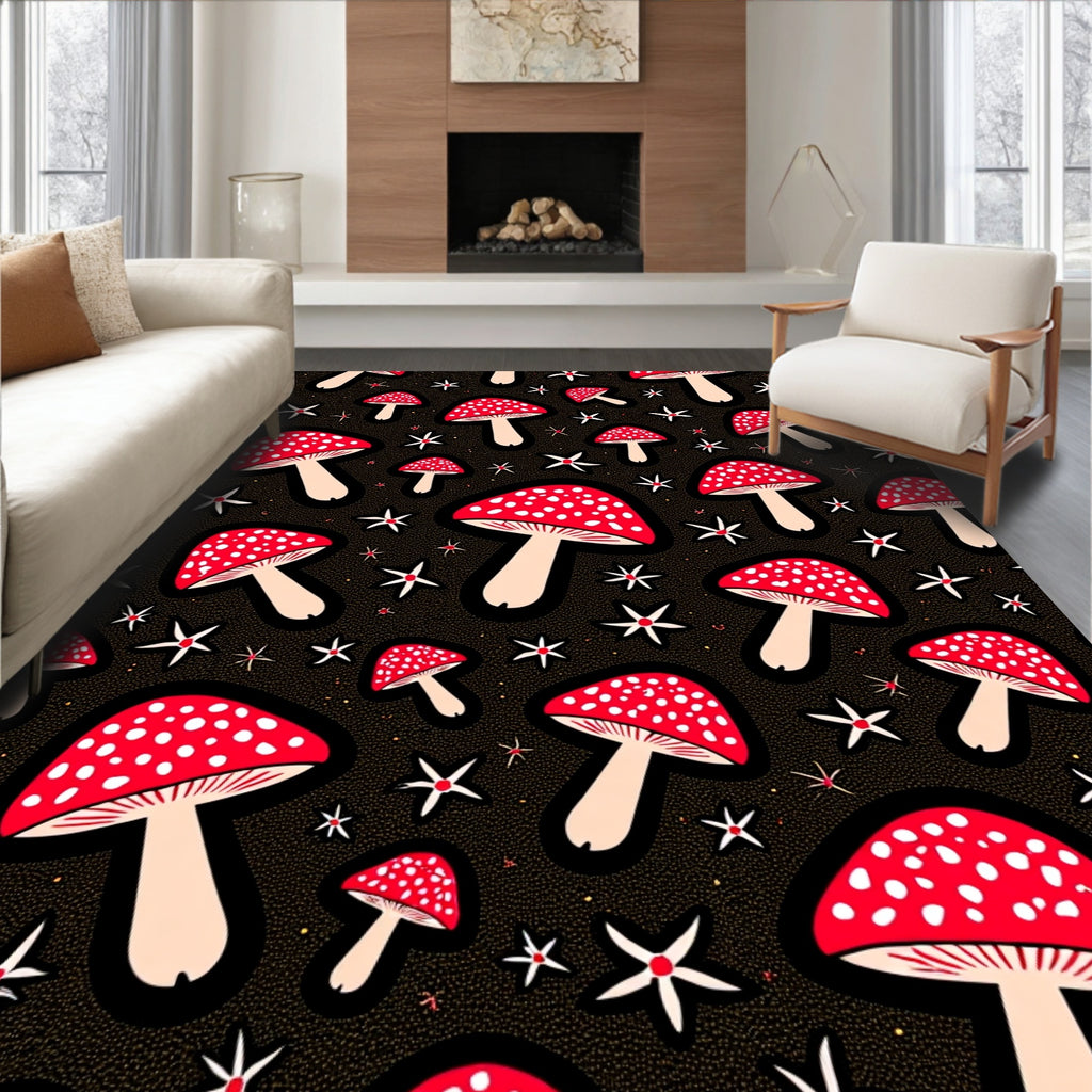 Whimsical Red Spotted Mushroom Garden Rug