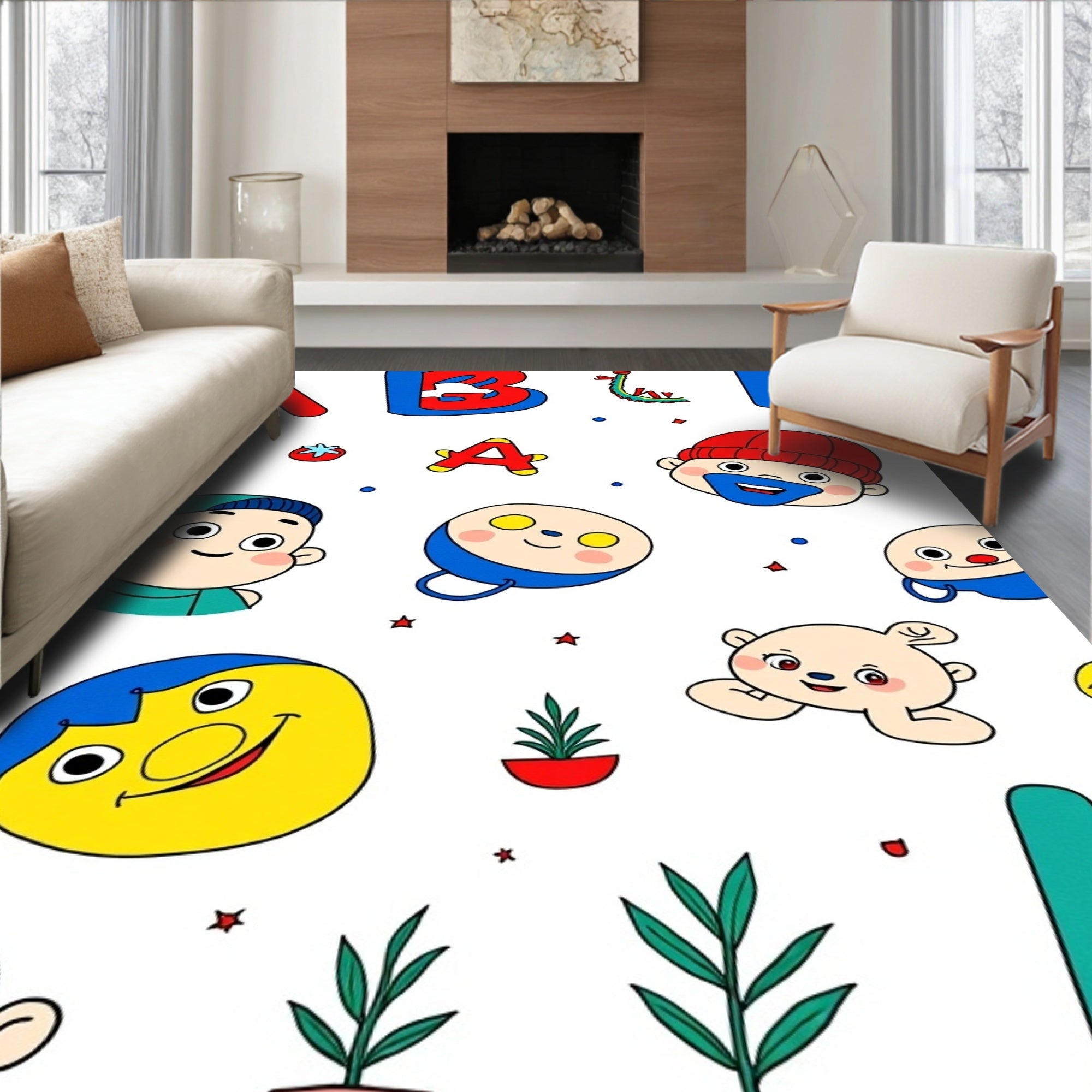 Playful Alphabet Characters and Faces Rug